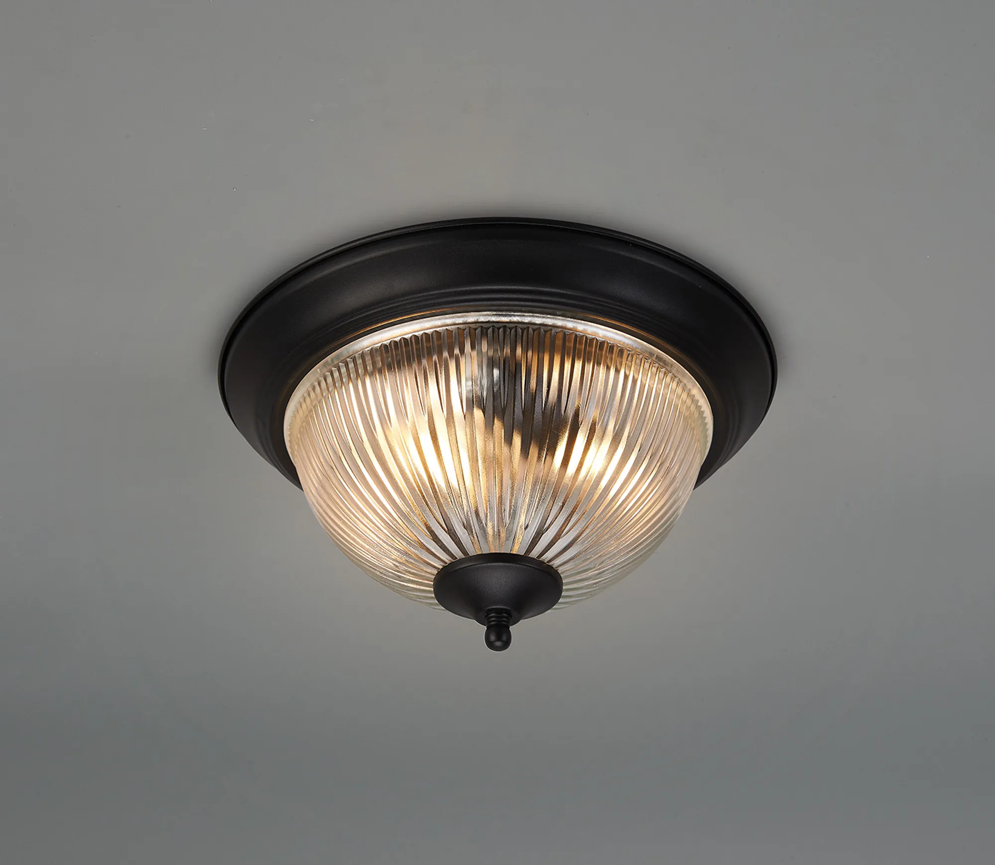 Macy Glass IP44 Flush Ceiling 2 Light Satin Black D1002  Deco Macy